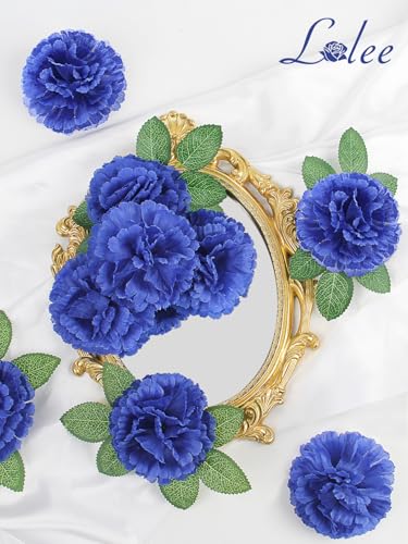 108pcs Carnation Head Flowers with Stem, Royal Blue Artificial Flowers Carnation Bulk - 3.5" Blue Silk Carnations Fake Flower for Bridal Wedding Bouquet Tables Centerpieces Grad Party Cemetary Decor - color: Royal Blue