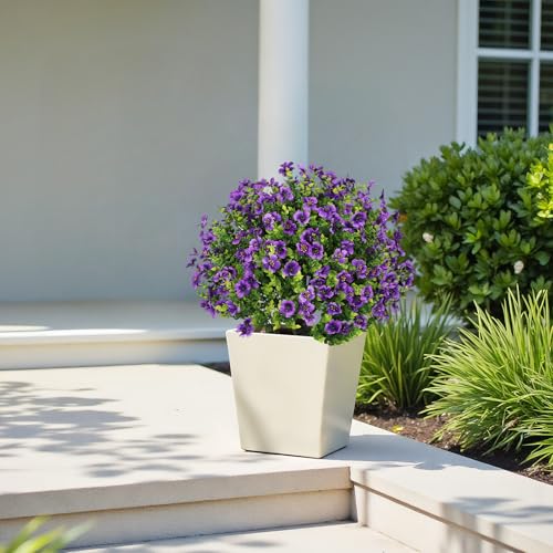24" Artificial Potted Plants Outdoor Set of 2, UV Resistant Faux Purple Daisy Mums Flowers with Eucalyptus, Decorative Plants in Pots for Front Porch, Patio & Entryway - color: Purple, size: 24in Daisy Eucalyptus