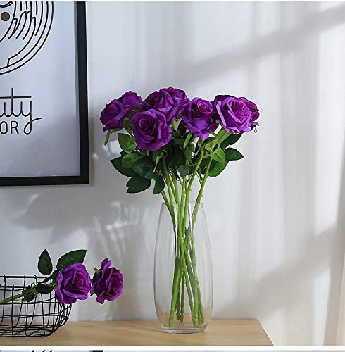 Laelfe 12 pcs Artificial Roses Flowers Long Stem Fake Silk Rose for Home Wendding Decorations (Purple) - color: Purple