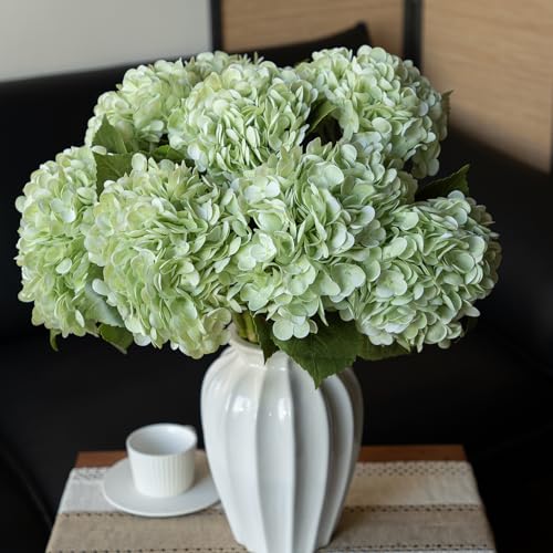 DUYONE 22" Real Soft Touch Hydrangea Artificial Flowers Realistic,Large Long Stem Fake Flowers Full Latex Faux,Wedding Bouquet,Party Home Decor,Garden Office Room Table Centerpieces Light Green 4pcs - color: Light Green, size: 4Pcs