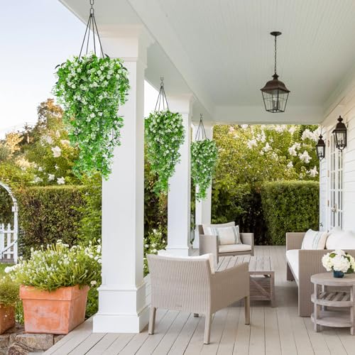 SJL Artificial Hanging Plants Fake Vine Faux Greenery Outdoor UV Resistant Plastic Plants Artificial Plant Outdoors Fake Hanging Vine 3Pcs for Indoor Outdoor Home Garden Wedding Party Decor (White) - color: Hanging White Rose
