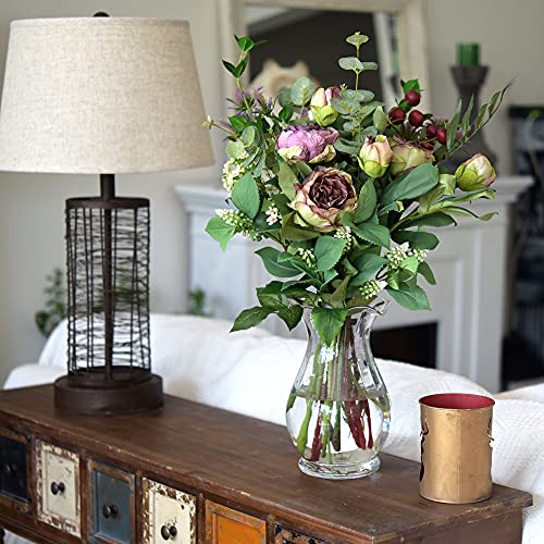 FiveSeasonStuff Vintage Purple Peonies – Realistic Artificial Silk Flowers with Dry-Look Petals, 6 Stems for Rustic Home & Wedding Floral Arrangements - color: Dusty Purple (6 Stems)