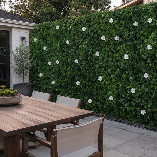 3rd Street Inn Greenery Panel - Artificial Hedge Wall - Fake Plant Wall Backdrop - Privacy Screen - Interlocking Panels - Indoor Outdoor Décor (12, White Cuckoo Flower) - color: White Cuckoo Flower