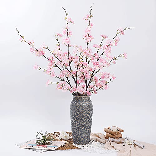 LESING 4pcs Artificial Cherry Blossom Flowers, 41.4" Realistic Fake Silk Long Stems Artificial Cherry Blossom Branches for Floor Table Home Wedding Decoration (Pink-1) - color: Pink-1