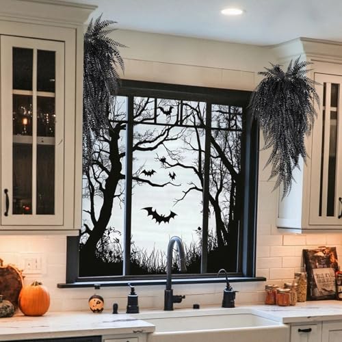 RECUTMS Faux Hanging Plants 4 Pcs UV Resistant Lifelike Artificial Boston Fern Large Draping Fake Greenery Plastic Evergreen Ivy for Wall Home Wedding Garden Indoor Outdoor Decoration (Black) - color: Black