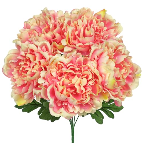 Briful Artificial Peony Flowers Bouquet 15.7" Faux Silk Peonies Floral Arrangement Fake Flower Stems for Home Office Wedding Party Table Vase Centerpiece Decor(Peach Pink) - color: Peach Pink