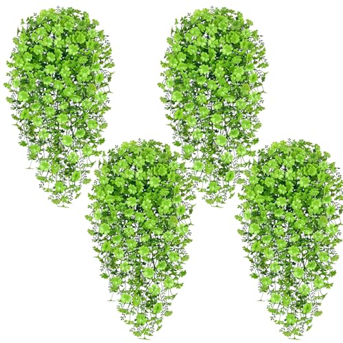 Waipfaru Artificial Hanging Four-leaf clover, 4pcs Fake Hanging Plants, Faux Ivy Pothos Vines Greenery for Wall Home Bedroom Living Room Aesthetic Kitchen Office Aesthetic Kitchen Indoor Outdoor Decor - color: Four Leaf Clover, size: 4Pcs Plants