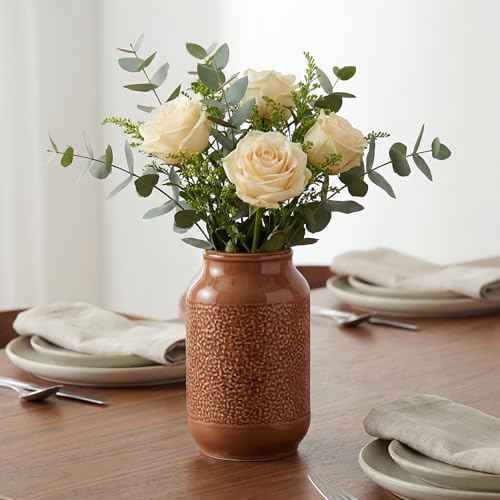 Ceramic Flower Vase Home Decor - 9 Inch Brown Modern Vases for Pampas Grass, Decorative Vase for Flowers, Fall Centerpiece Dining Office Kitchen Decor - color: Modern Brown