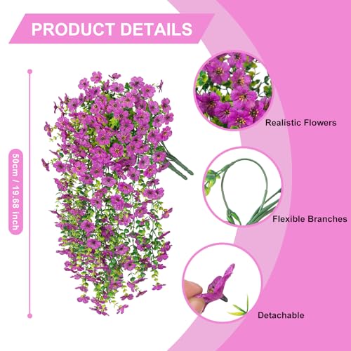Hrobek 4 PCS Artificial Hanging Plants Flowers for Outdoor Srpring Summer Decoration, Fake Realistic Daisy Eucalyptus for Outdoors, Faux Plastic Greenery Long Vine Indoor Wall Patio Porch Decor - color: A-light Purple