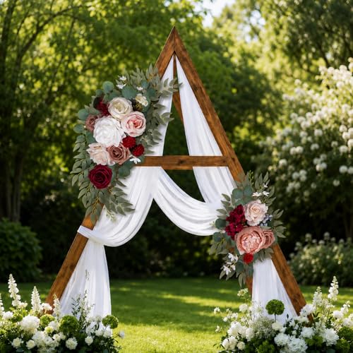 AitnWoy Artificial Wedding Arch Flowers Kit 2 PCS Dust Rose Flowers Silk Peony Floral Swag Welcome Sign for Wedding Ceremony Party Home Garland Decor - color: Burgundy Red, size: 28" + 11"
