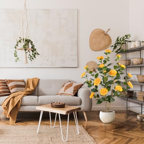 Artificial Camellia Tree 2 Pack - Realistic Camellia Plants in Pot with Orange Flowers, Lifelike Faux Greenery for Living Room, Patio, or Wedding, Orange - color: 2 Pack Orange