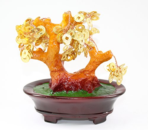 Feng Shui Gold Coins Money Fortune Tree Bonsai Home Decor Wealth Blessing Gift (Gold Coins TRE105) - color: Gold