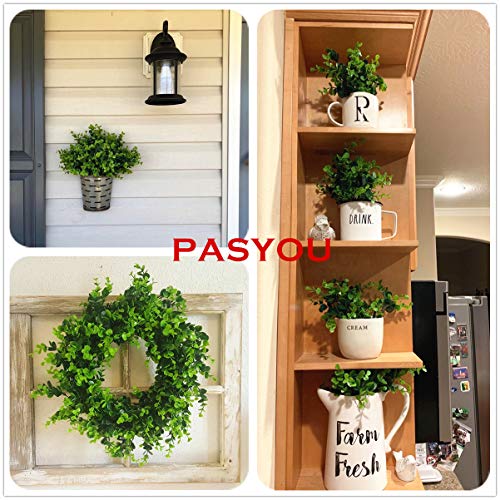 PASYOU Artificial Shrubs, Plastic Plants Fake Eucalyptus Shrub Bushes Grass Greenery Leaves Bush Indoor Outdoor Home Garden Party Verandah Wedding DIY Table Arrangement Decoration Planter Filler 4 Pcs - color: Eucalyptus Grass/4 Pcs