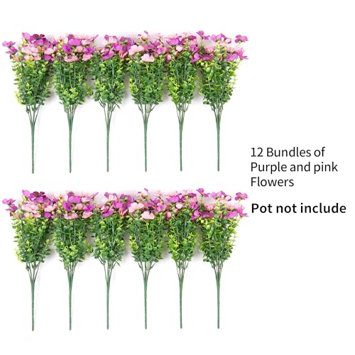 INXUGAO Artificial Fake Flowers Plants for Outdoor Spring Summer Decor, 12 Bundles Faux Silk Flowers for Outdoor Outside Planter Colorful Daisy UV Resistant Look Real for Front Door Porch Patio Yard - color: Purple Pink
