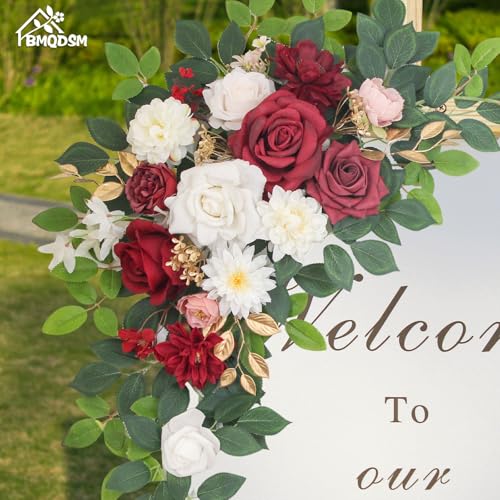 Pack of 2 Artificial Flowers for Backdrop Decoration, Wedding Arch Flowers,Reception Welcome Sign, Eucalyptus Garland, Suited to Aisle Decor and Wedding Arches (Red White) - color: Red White