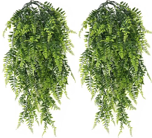 Artificial Boston Hanging Plants, Fake Ferns Ivy Plastic Plant Vine Faux Leaves UV Resistant Vines Greenery for Indoor Outdoor Bathroom Decor Office Garden Party Wedding DIY Decoration 4 Pack - color: Boston Fern Vine/ 4 Pack