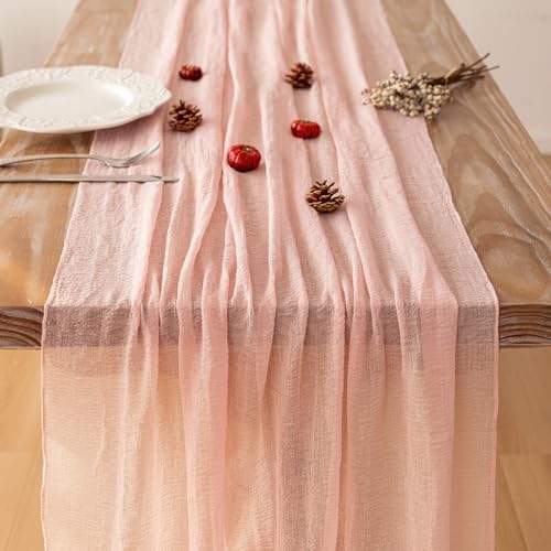 Keketoarrange 10pcs Pink Valentines Decor Table Runner Cheese Cloth Rustic Gauze Cheesecloth Table Runner 120 Inch 10 FT for Wedding Baby Bridal Shower Sheer Boho Spring Home Tea Party Decorations - color: Blush Pink, size: 35"x120"(Pack of 10)