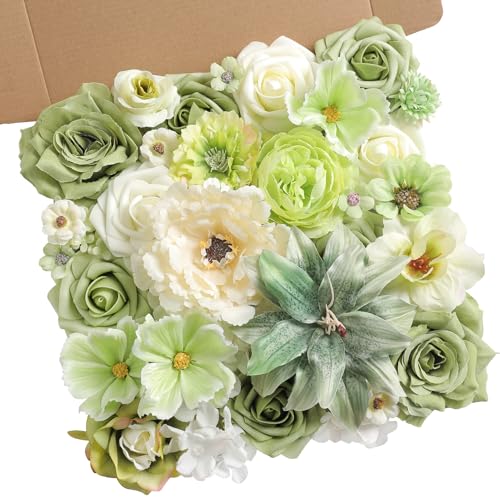 Artificial Flowers Roses Fake Flowers with Stems Green Artificial Flowers for DIY Bridal Bouquets Faux Flowers Centerpieces for Table Home Decor - color: Green