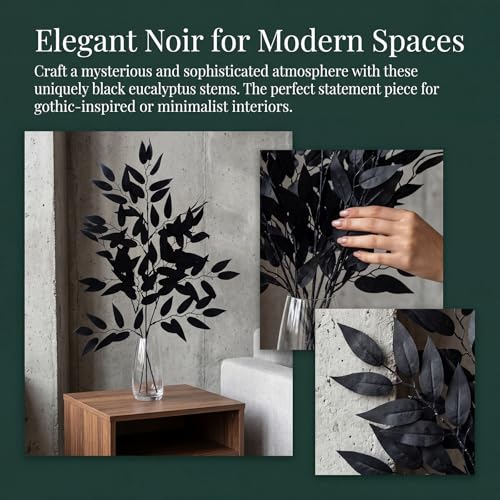 GREENTIME 6 Pack Artificial Black Italian Ruscus Stems 23.5'' Faux Halloween Leaf Bouquet for Vase Fireplace Table Centerpiece Decor - color: Black - Italian Ruscus Stems