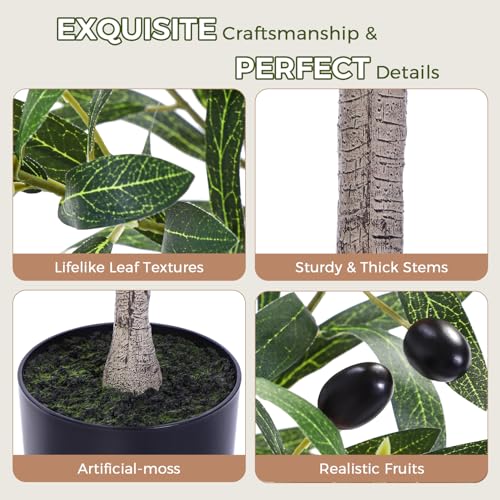 Jocoevol Olive Tree, 7FT Artificial Indoor Tall Faux Olive Trees w/Planter & Natural Wood Trunk and Lifelike Fruits, Fake Olive Artificial Tree for Home Office Decor - size: 7ft