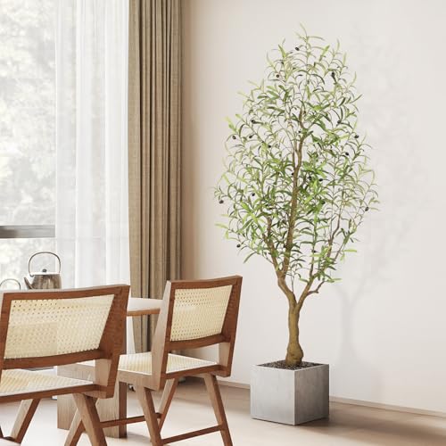 Faux Olive Tree 6FT, Olive Trees Artificial Indoor, Fake Tree with Realistic Leaves & Fruits for Home Office Living Room Decor - size: 6ft