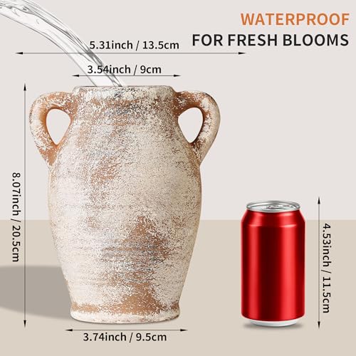 Ceramic Rustic Flower Vase, 8.07 Inch Pottery Modern Vase for Shelf, Tabletop, Vintage Farmhouse Home Decor for Coffee Table, Living Room, Mantle, Fireplace, Entryway - color: Rust 8.07 Inch