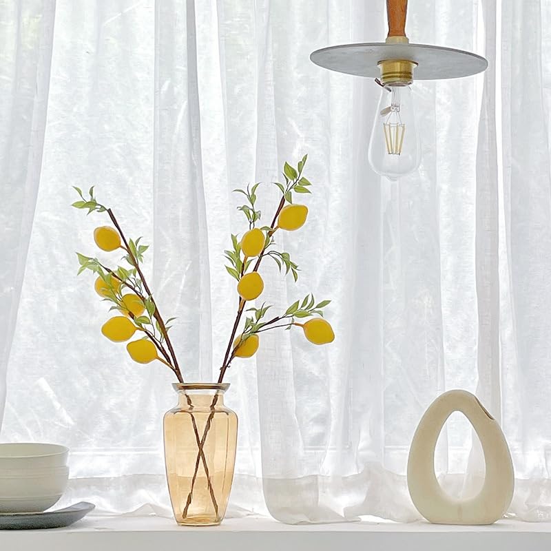 3 Pcs Artificial Lemon Decor 19" Fake Lemons Branch Beautiful Yellow Lemon Branches Decoration for Home Holiday Farmhouse Table Centerpiece and Home Decoration
