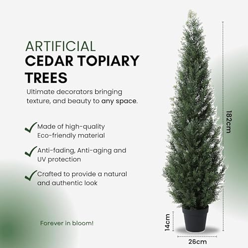 6 Feet Pre-Potted Evergreen Outdoor Artificial Cedar Tree Privacy Screen for Front Porch Decor, Outdoor Entryway Decor Fake Tree, Tall Faux Tree with UV Resistant Coating (1 Pack) - color: 1 Pack