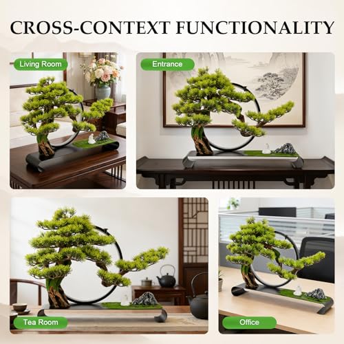 Artificial Bonsai Pine Tree Faux Realistic Simulation Bonsai with Adjustable LED Light, 20.9 * 4.7 * 16.5in USB Artificial Plants Fake Bonsai Tree Welcome Pine Faux for Home Decor