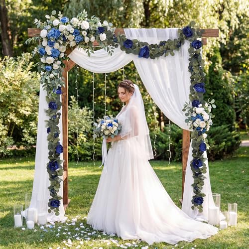 2 Pcs Royal Blue Artificial Peony Flower Garland 6.2ft/Piece Silk Faux Eucalyptus Greenery Garland with Peonies for Wedding Arch Backdrop Party Mantle Home Table Decoration (Royal Blue) - color: Royal Blue