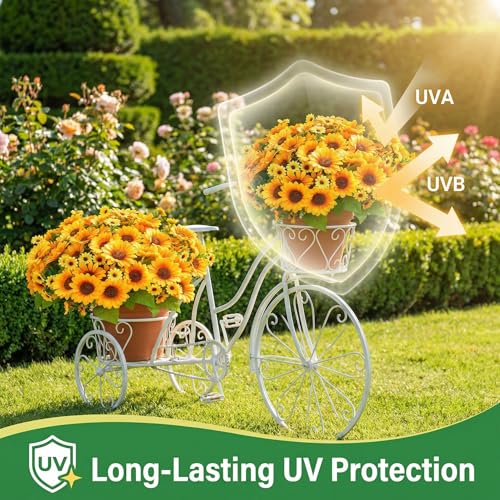Realistic UV-Resistant Artificial Sunflowers - 6 Silk Bouquets, 78 Lifelike Flowers for Outdoor Planters, Wedding & Home Decor - color: Yellow