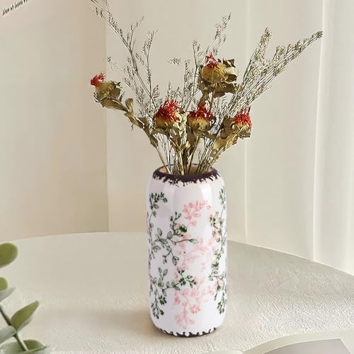 Ceramic Vase for Flowers – Modern Small Ribbed Textured Flower Vase for Home Decor, Pampas Grass, Decorative, Farmhouse, Coffee Table, Kitchen Centerpieces, Bookshelf and Home Living (Green and Beige) - color: Green and Beige