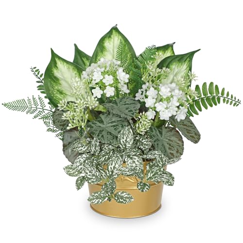 Fake Plants 11.8" Artificial Potted Plant Assorted Faux Plants in Gold Pot Silk Plants Artificial Plants Indoor for Home Living Room Bedroom Bathroom Office Table Centerpieces Shelf Greenery Decor - color: Gold Pot