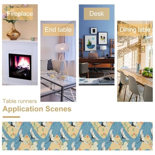 Japanese Crane Table Runner Flowers Art Printed Burlap Runner for Home Kitchen Dining Table Living Room Decor Fabric 1 Panel W13xL36in - color: Japanese Style-6, size: 13"W x 36"H