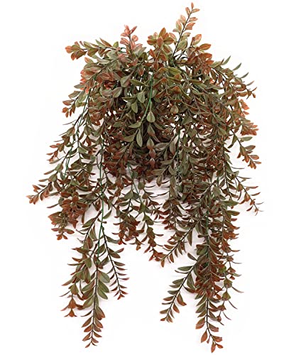 CATTREE Artificial Hanging Vines, Faux Ivy Leaves Plastic Plants Greenery Fake Leaf Plant UV Resistant for Indoor Outdoor Garden Door Wall Baskets DIY Wedding Party Table Decoration Red Brown 4 Pack - color: Red Leaves Hanging Vine / 4 Pcs