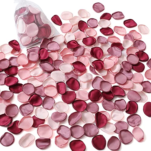 Serwalin 500pcs Silk Rose Petals Artificial Flowers Petals for Weddings Proposal Burgundy Pink Petals Fake Rose Petals for Wedding Flower Girl Basket Bridal Shower (4 Color Mixes) - color: Classic Burgundy Pink, size: 500pcs