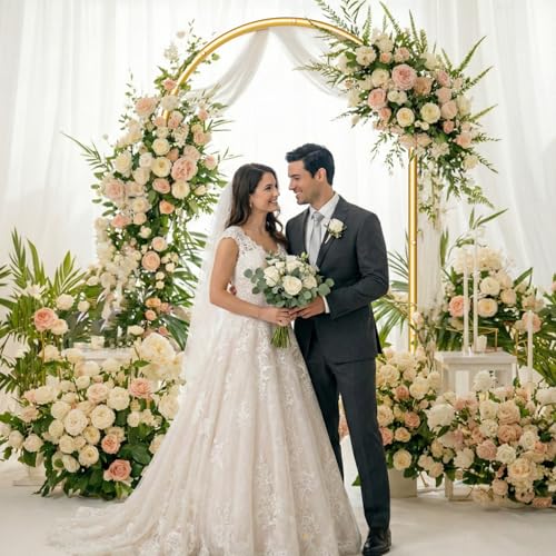7.2FT Metal Wedding Arch Backdrop Stand,Stable Balloon Arch Frame for Wedding Ceremony Birthday Party Baby Shower Graduation Anniversary Floral Decoration,Gold - size: 7.2x4FT Gold