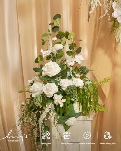 Ling's moment Artificial Greenery Stems Box Set, 71pcs with 5 Kinds of Faux Greenery Picks for DIY Bridal Bouquets Wedding Floral Arrangement Table Centerpieces, Light Green & White - color: Grn-light Green & White