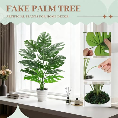 Der Rose 28" Tall Artificial Monstera Plant Faux Plants Indoor in White Pot for Home Office Living Room Floor Porch Balcony Decor - color: White-monstera-a