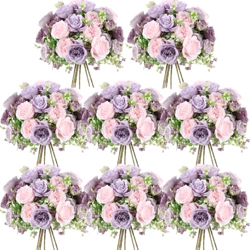 Geosar 8 Bundles Artificial Peonies Flowers Fake Silk Peony Bouquet Faux Peonies Flowers Bulk for Decoration Vase Floral Arrangements Wedding Party Table (Gray Purple,Light Purple) - color: Gray Purple, Light Purple