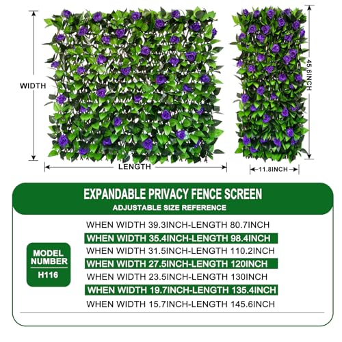 Expandable Fence Privacy Screen for Balcony Patio Outdoor,Decorative Faux Ivy Fencing Panel,Artificial Hedges (Single Sided Leaves)…… - color: PURPLE FLOWER