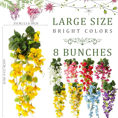 XunYee 8 Pcs Artificial Hibiscus Flowers for Outdoors Spring Summer Decor Fake Hanging Flowers Plants Uv-Resistant Faux Hibiscus Flower for Outside Porch Patio Front Door (Multiple Colors) - color: Multiple Colors