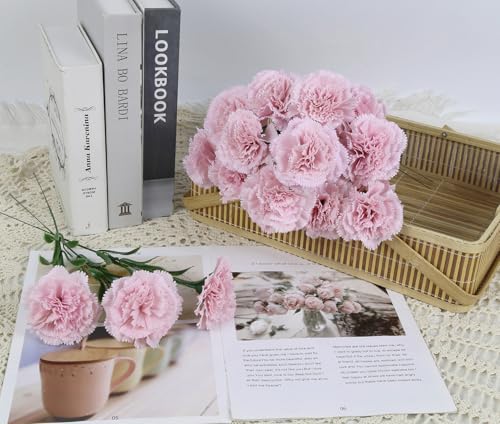 16PCS Pink Carnations Artificial Flowers 14.8'' Fake Carnation Silk Flowers with Stem Faux Carnations Flowers for Home Table Centerpiece Wedding Decorations Floral Arrangements (Deep Pink) - color: Deep Pink