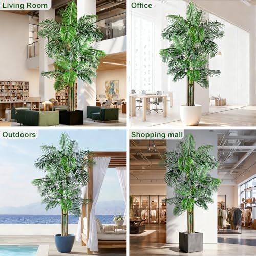 Large Artificial Palm Tree Big Faux Tropical Trees Indoor Outdoor Realistic Floor Plants Tall Fake Plant for Home Living Room Office Decor Porch Outside Patio arboles para Modern Farmhouse decoracion - color: Multi Pole Palm Tree, size: 9ft