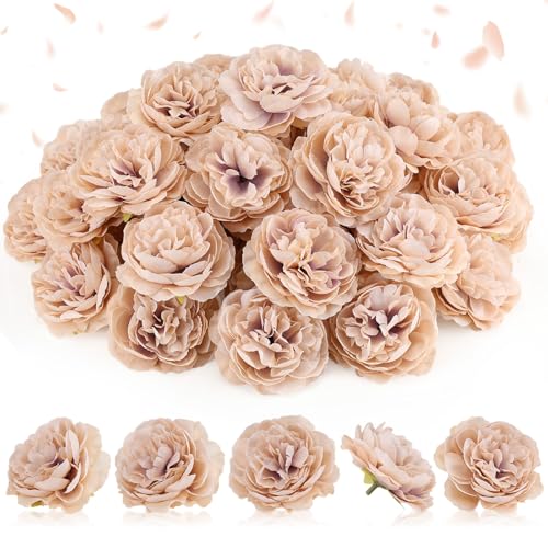 Thiccywoov 50 Pcs Artificial Flowers, 3.2 Inches Silk Rose Head Flowers Fake No Stem for Wedding Bridal Bouquet Home Floral Decor DIY Centerpieces Arrangements Party Tables Decoration(Nude) - color: Nude