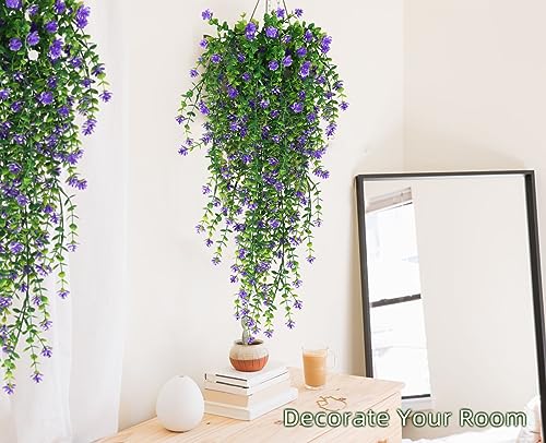RECUTMS Vine Plant Fake Ferns Plants Large Faux Artificial Hanging Plants Wall Plants Artificial Hanging Plants Outdoors Fake Hanging Plant Greenery Vine for Outdoor Plants Decor 3 Pcs(Purple) - color: Purple, size: Hanging Plants