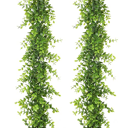 Dolicer Eucalyptus Garland 2 Pack - 12FT Faux Greenery, Fake Hanging Garlands Wedding Backdrop Arch Wall Table Party Decor (Green) - color: Green, size: 2 Packs