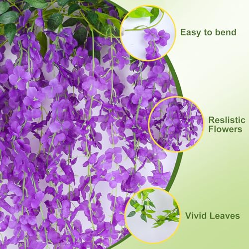 Alotiki Wisteria Artificial Flowers Garland,10Pcs Total 60ft Silk Fake Purple Wisteria Flowers Hanging for Home Garden Wedding Arch Party Indoor Outdoor Decor(10,Purple) - color: Purple, size: 10