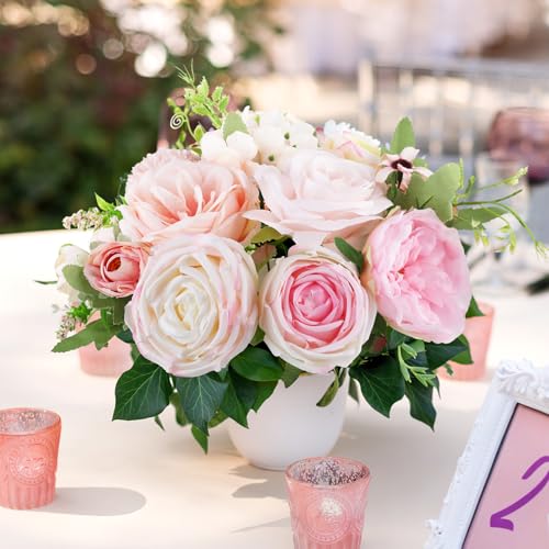 AmyHomie Blush Pink Artificial Flowers Combo Silk Rose Fake Flowers w/Stem for DIY Wedding Bouquets Centerpieces Arrangements Table Fall Decor Party Bridal Baby Shower Home Decorations - color: Blush Pink