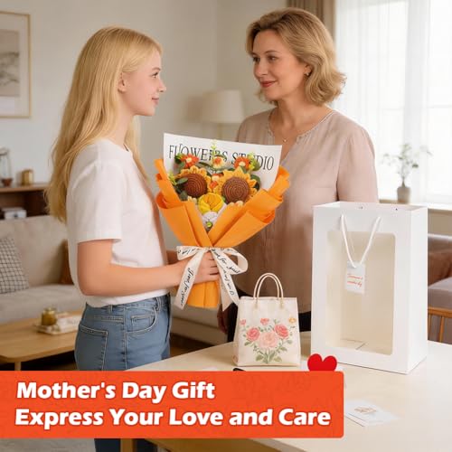 Tenn Well Crochet Flower Bouquet for Mom, Crochet Knitted Sunflower Gift Artificial Flowers for Mother’s Day, Birthday, Graduation, Anniversary and Home Decor - color: Yellow